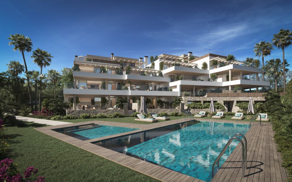 Increíbles apartamentos con vistas al mar, zonas verdes al lado del campo de golf en Cabopino